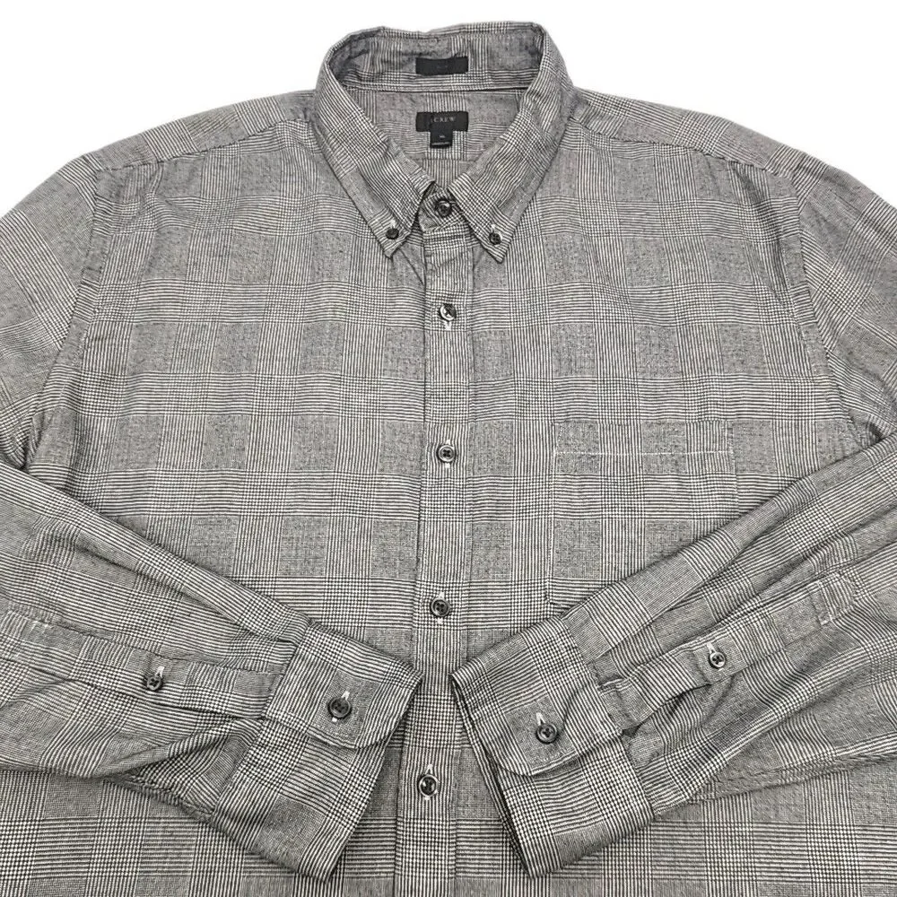 J Crew Shirt Slim Lightweight Flannel Cotton Sz XL Black White Plaid Check Men